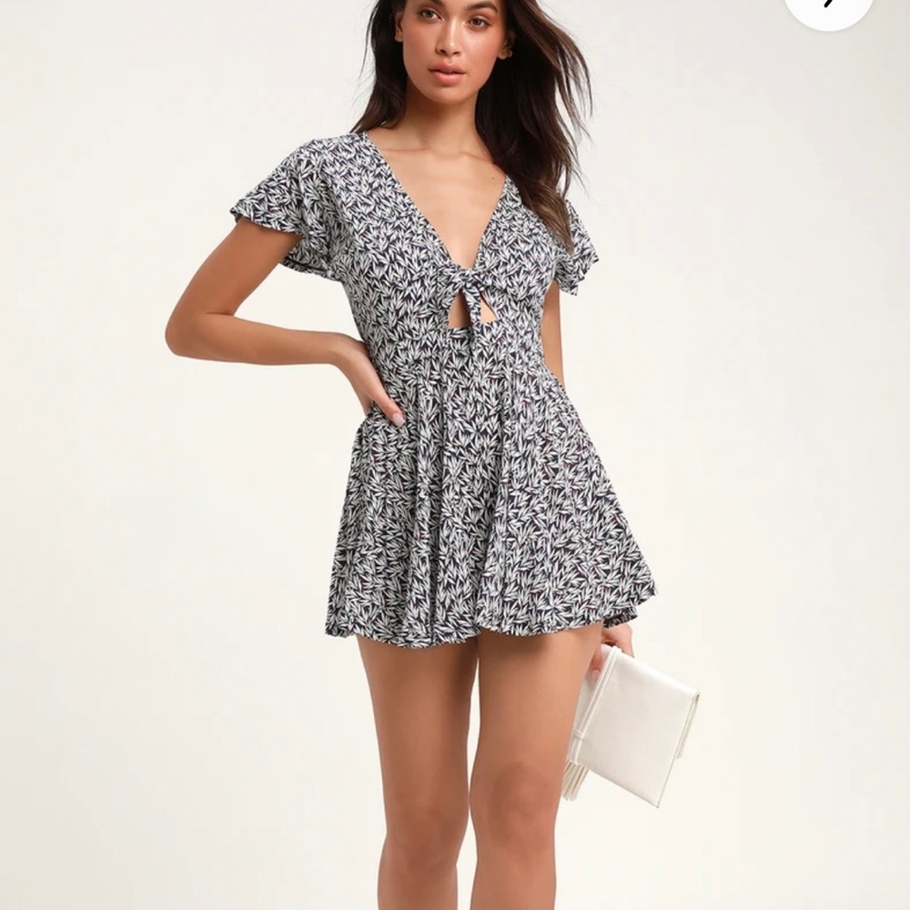 Lulus Dondi Navy Blue and White Print Romper